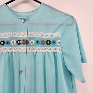 VTG Sears Sz 34 Sleep Top Lingerie nightshirt sleepshirt blue‎ Flowers Sheer